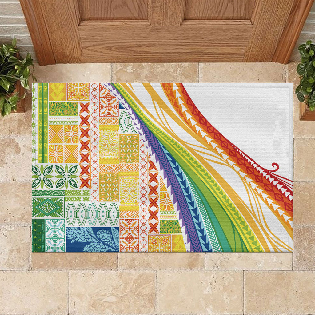 Pasifika Samoa Siapo Malu Tattoo Inspired Rubber Doormat Fa'afafine Rainbow Theme LT7 Multicolor - Polynesian Pride