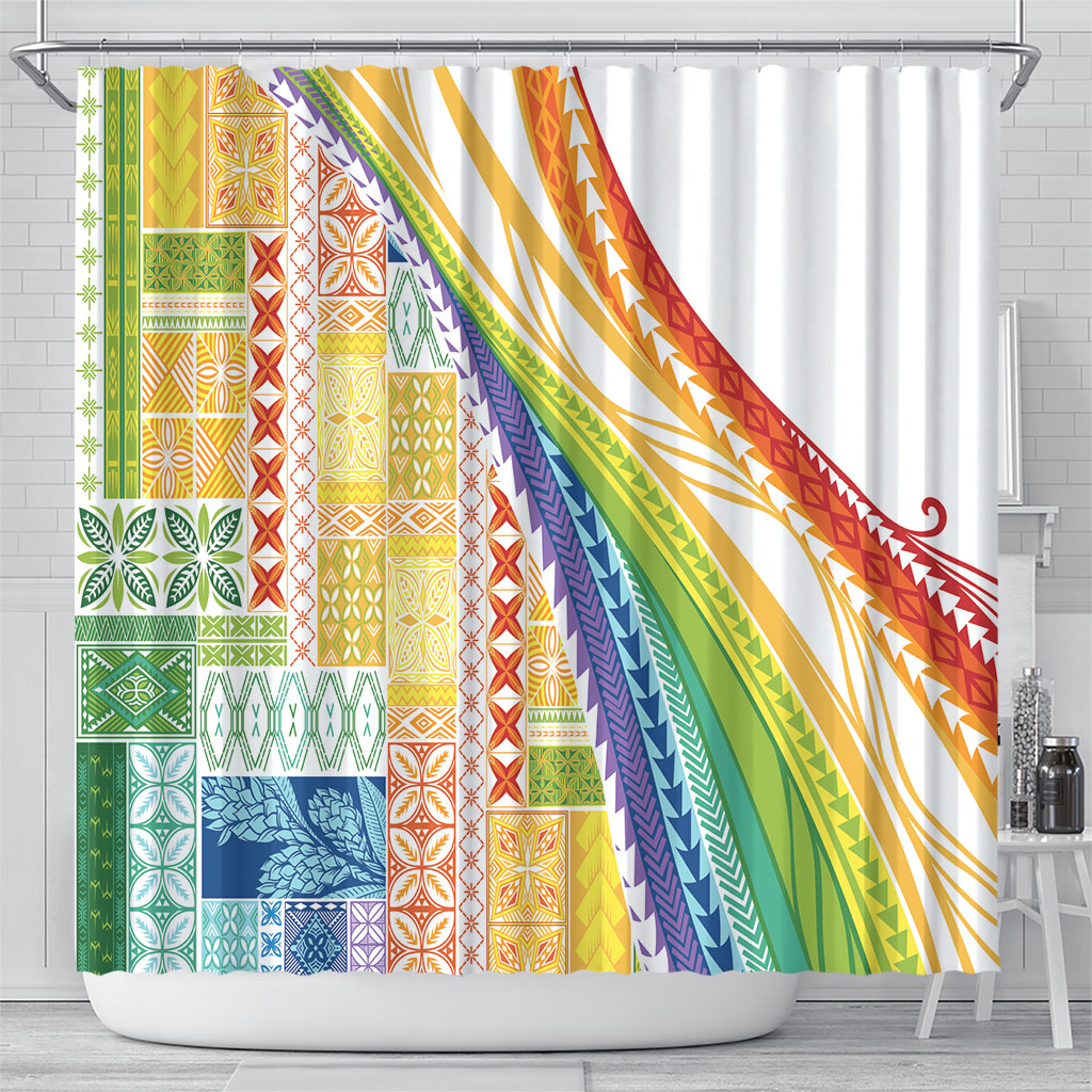 Pasifika Samoa Siapo Malu Tattoo Inspired Shower Curtain Fa'afafine Rainbow Theme