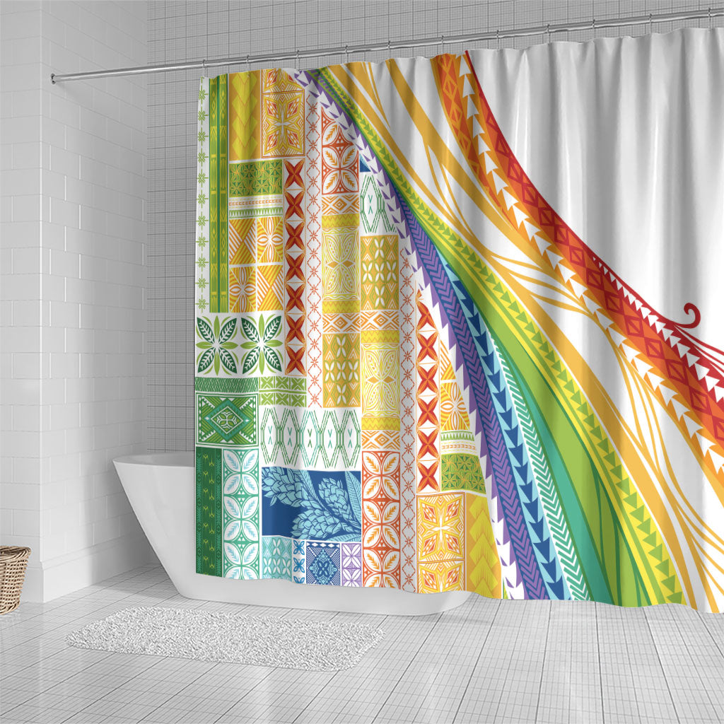 Pasifika Samoa Siapo Malu Tattoo Inspired Shower Curtain Fa'afafine Rainbow Theme