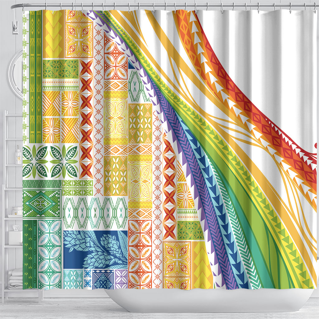 Pasifika Samoa Siapo Malu Tattoo Inspired Shower Curtain Fa'afafine Rainbow Theme