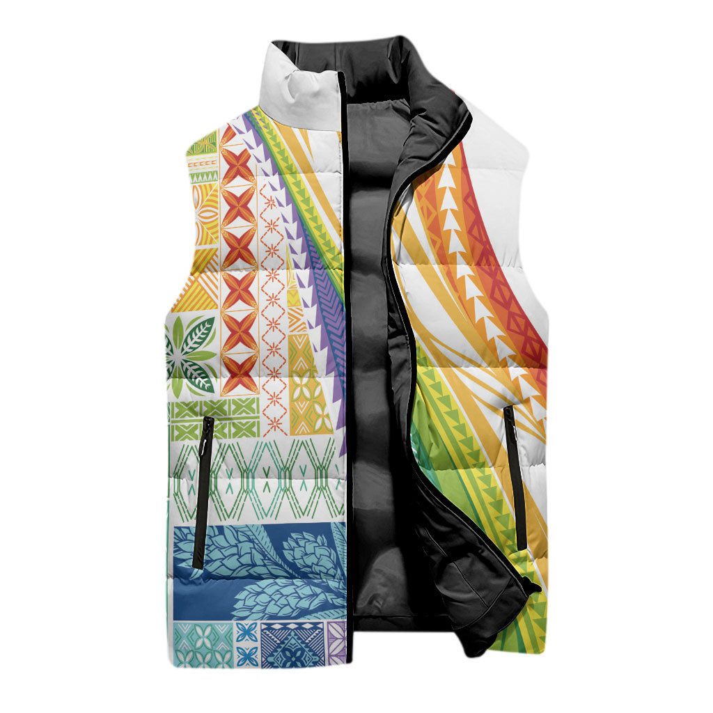 Pasifika Samoa Siapo Malu Tattoo Inspired Sleeveless Puffer Jacket Fa'afafine Rainbow Theme