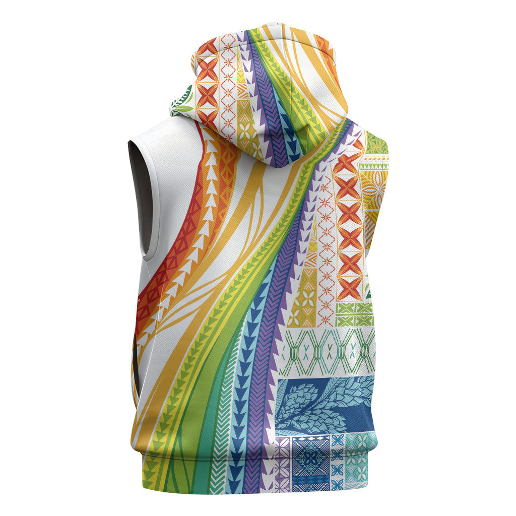 Pasifika Samoa Siapo Malu Tattoo Inspired Sleeveless Zip Hoodie Fa'afafine Rainbow Theme