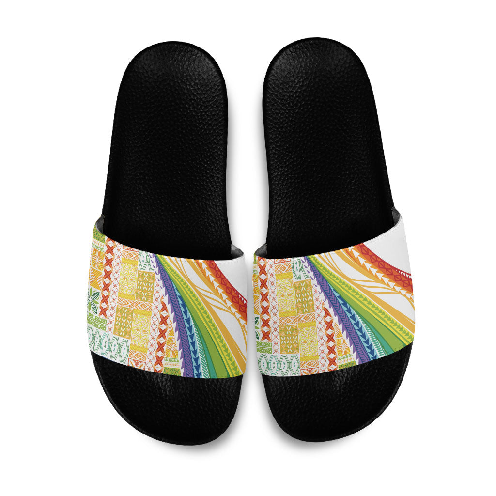 Pasifika Samoa Siapo Malu Tattoo Inspired Slide Sandals Fa'afafine Rainbow Theme