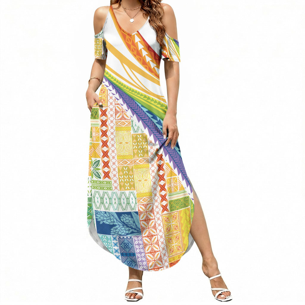 Pasifika Samoa Siapo Malu Tattoo Inspired Summer Maxi Dress Fa'afafine Rainbow Theme LT7 Women Multicolor - Polynesian Pride