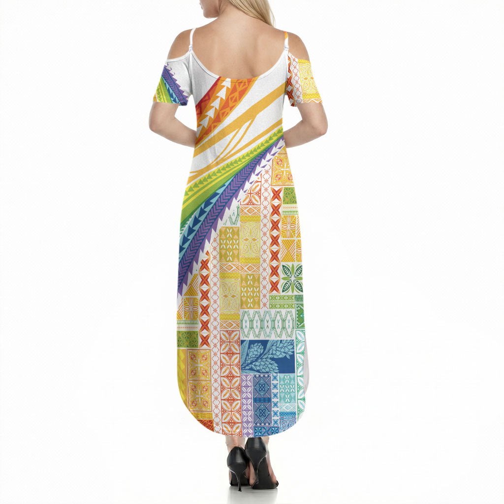 Pasifika Samoa Siapo Malu Tattoo Inspired Summer Maxi Dress Fa'afafine Rainbow Theme