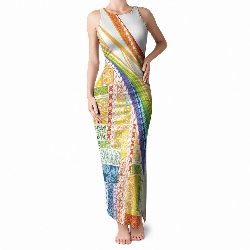Pasifika Samoa Siapo Malu Tattoo Inspired Tank Maxi Dress Fa'afafine Rainbow Theme