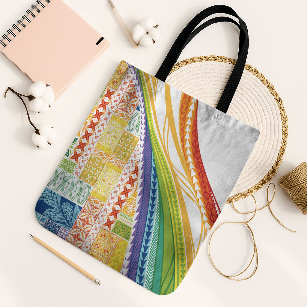 Pasifika Samoa Siapo Malu Tattoo Inspired Tote Bag Fa'afafine Rainbow Theme