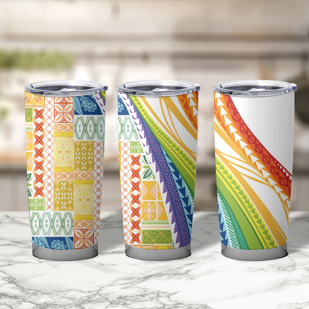 Pasifika Samoa Siapo Malu Tattoo Inspired Tumbler Cup Fa'afafine Rainbow Theme