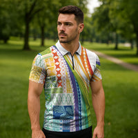 Pasifika Samoa Siapo Malu Tattoo Inspired Zipper Polo Shirt Fa'afafine Rainbow Theme