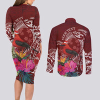 Personalized Samoa Meri Krisimasi Couples Matching Long Sleeve Bodycon Dress and Long Sleeve Button Shirt Segasegamau'u Mix Siapo LT7 - Polynesian Pride