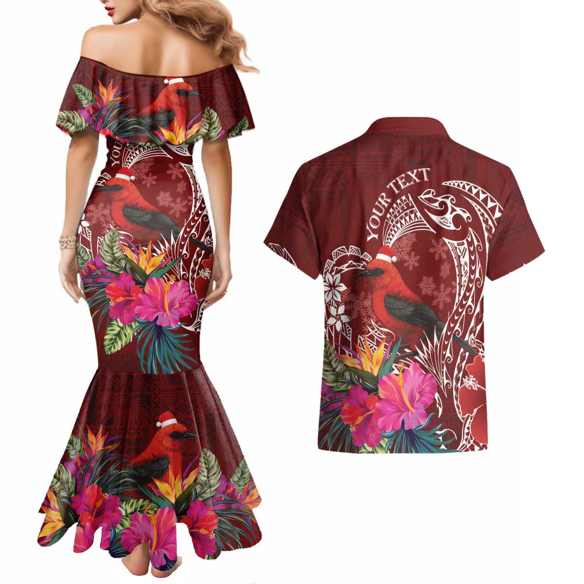 Personalized Samoa Meri Krisimasi Couples Matching Mermaid Dress and Hawaiian Shirt Segasegamau'u Mix Siapo LT7 - Polynesian Pride