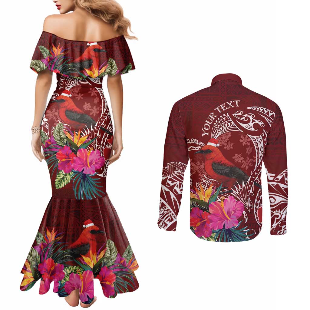 Personalized Samoa Meri Krisimasi Couples Matching Mermaid Dress and Long Sleeve Button Shirt Segasegamau'u Mix Siapo LT7 - Polynesian Pride
