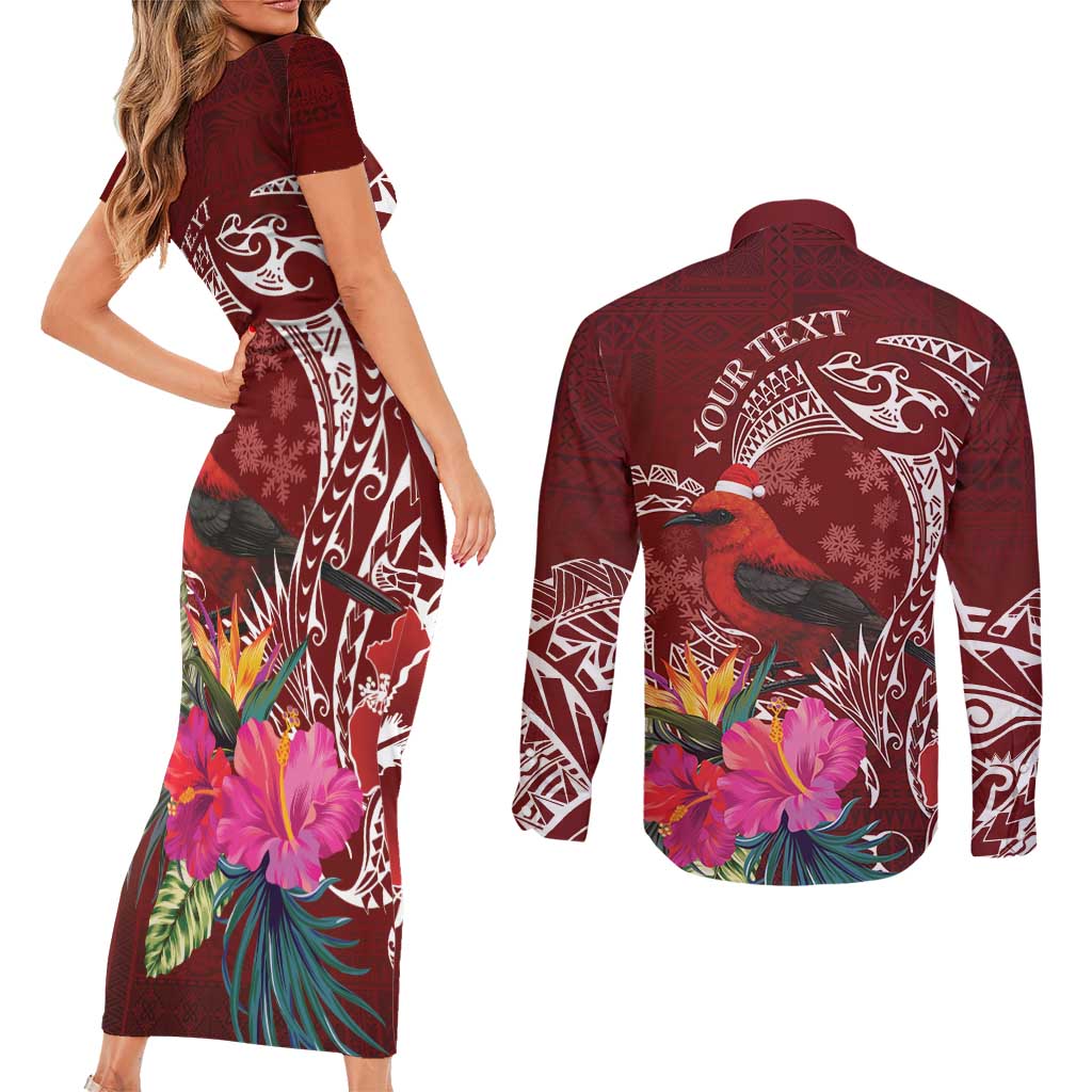 Personalized Samoa Meri Krisimasi Couples Matching Short Sleeve Bodycon Dress and Long Sleeve Button Shirt Segasegamau'u Mix Siapo LT7 - Polynesian Pride