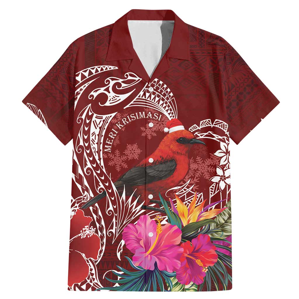 Personalized Samoa Meri Krisimasi Family Matching Mermaid Dress and Hawaiian Shirt Segasegamau'u Mix Siapo LT7 Dad's Shirt - Short Sleeve Red - Polynesian Pride