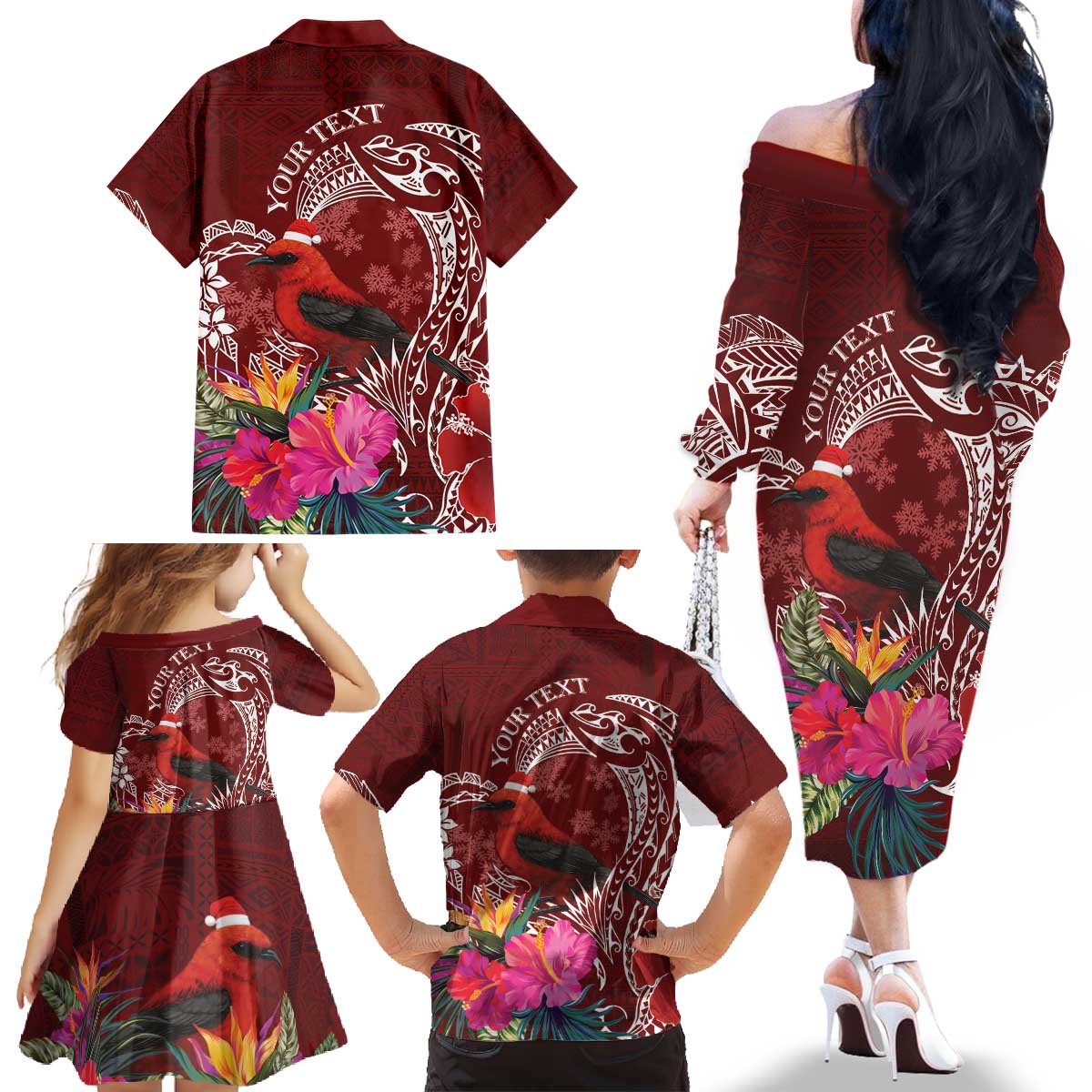 Personalized Samoa Meri Krisimasi Family Matching Off The Shoulder Long Sleeve Dress and Hawaiian Shirt Segasegamau'u Mix Siapo LT7 - Polynesian Pride