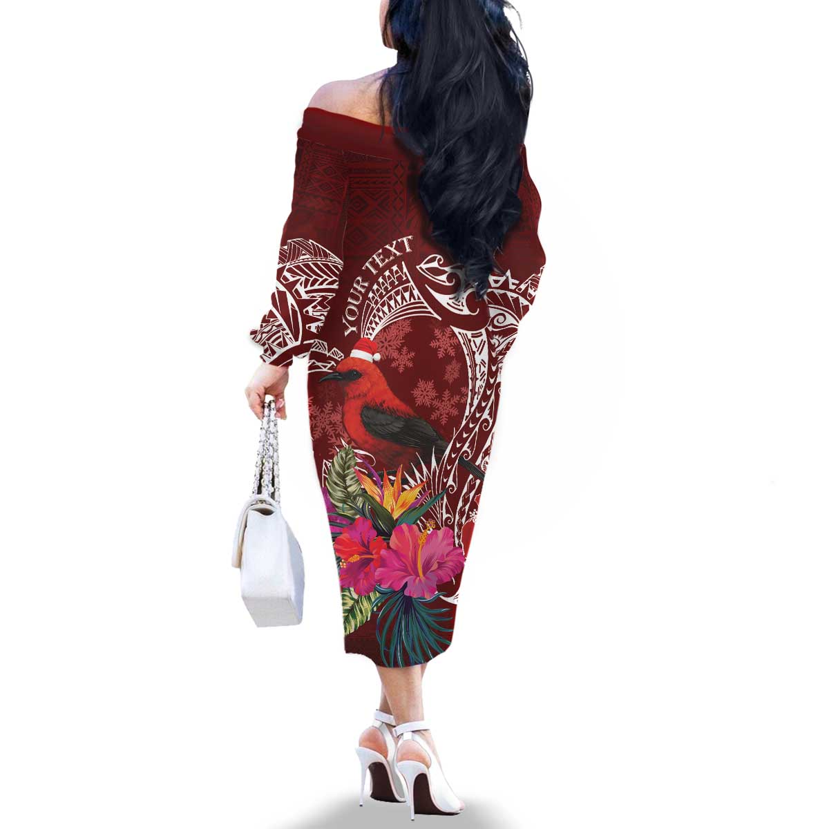 Personalized Samoa Meri Krisimasi Family Matching Off The Shoulder Long Sleeve Dress and Hawaiian Shirt Segasegamau'u Mix Siapo LT7 - Polynesian Pride