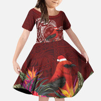 Personalized Samoa Meri Krisimasi Family Matching Off Shoulder Maxi Dress and Hawaiian Shirt Segasegamau'u Mix Siapo LT7 Daughter's Dress Red - Polynesian Pride
