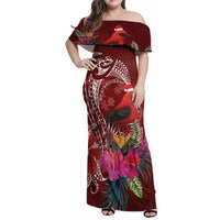 Personalized Samoa Meri Krisimasi Family Matching Off Shoulder Maxi Dress and Hawaiian Shirt Segasegamau'u Mix Siapo LT7 Mom's Dress Red - Polynesian Pride
