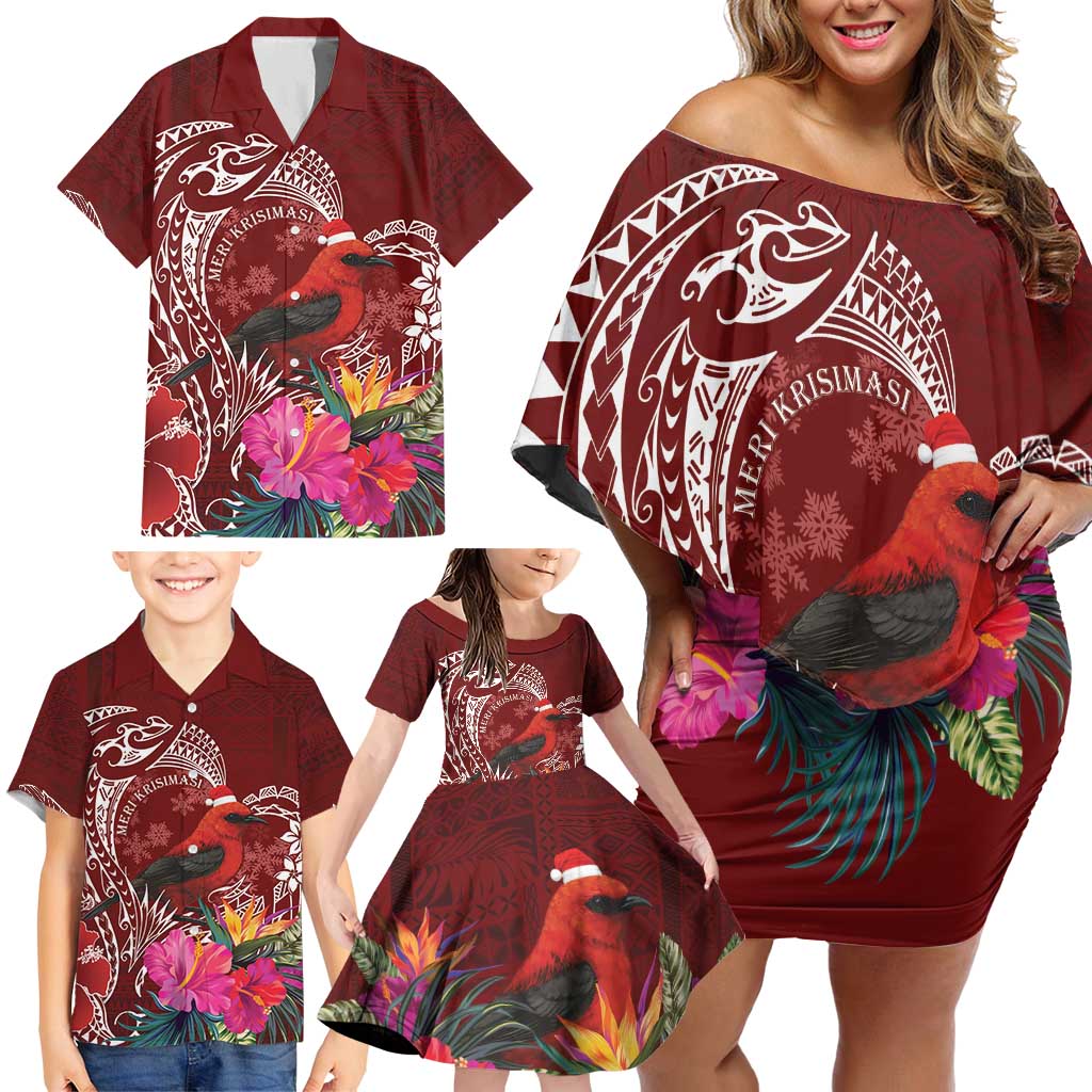 Personalized Samoa Meri Krisimasi Family Matching Off Shoulder Short Dress and Hawaiian Shirt Segasegamau'u Mix Siapo LT7 - Polynesian Pride