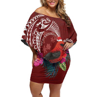 Personalized Samoa Meri Krisimasi Family Matching Off Shoulder Short Dress and Hawaiian Shirt Segasegamau'u Mix Siapo LT7 Mom's Dress Red - Polynesian Pride