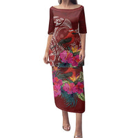Personalized Samoa Meri Krisimasi Family Matching Puletasi and Hawaiian Shirt Segasegamau'u Mix Siapo LT7 Mom's Dress Red - Polynesian Pride