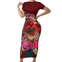 Personalized Samoa Meri Krisimasi Family Matching Short Sleeve Bodycon Dress and Hawaiian Shirt Segasegamau'u Mix Siapo LT7 Mom's Dress Red - Polynesian Pride