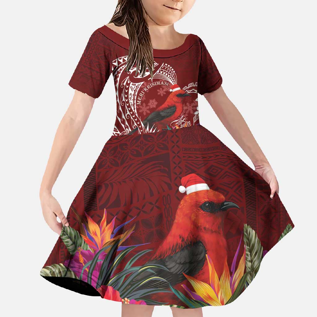 Personalized Samoa Meri Krisimasi Family Matching Summer Maxi Dress and Hawaiian Shirt Segasegamau'u Mix Siapo LT7 Daughter's Dress Red - Polynesian Pride