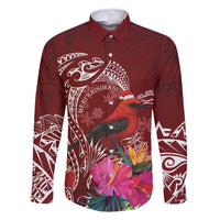 Personalized Samoa Meri Krisimasi Family Matching Summer Maxi Dress and Hawaiian Shirt Segasegamau'u Mix Siapo LT7 Dad's Shirt - Long Sleeve Red - Polynesian Pride