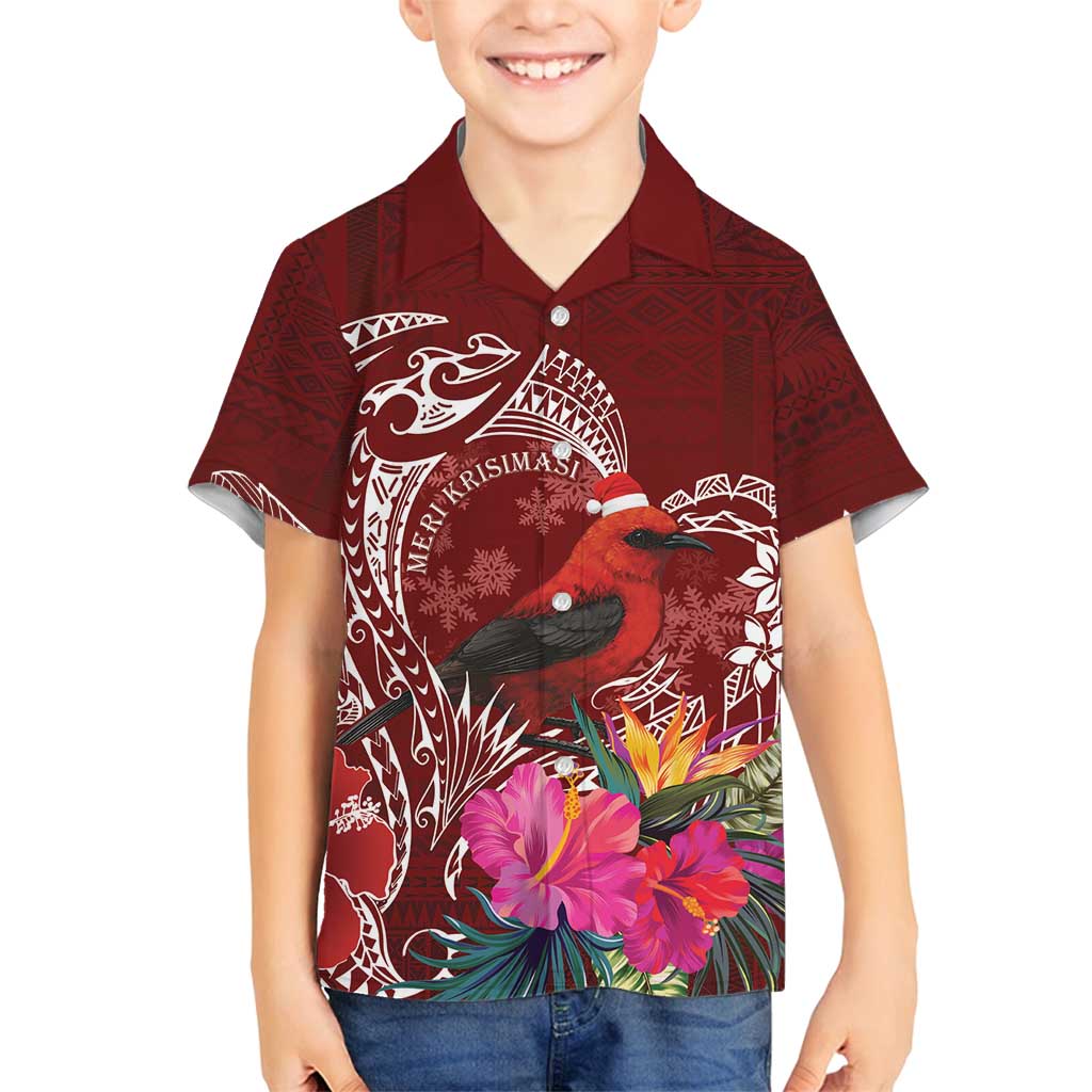 Personalized Samoa Meri Krisimasi Family Matching Summer Maxi Dress and Hawaiian Shirt Segasegamau'u Mix Siapo LT7 Son's Shirt Red - Polynesian Pride