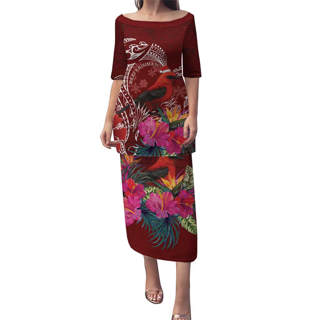Personalized Samoa Meri Krisimasi Puletasi Segasegamau'u Mix Siapo LT7 Long Dress Red - Polynesian Pride