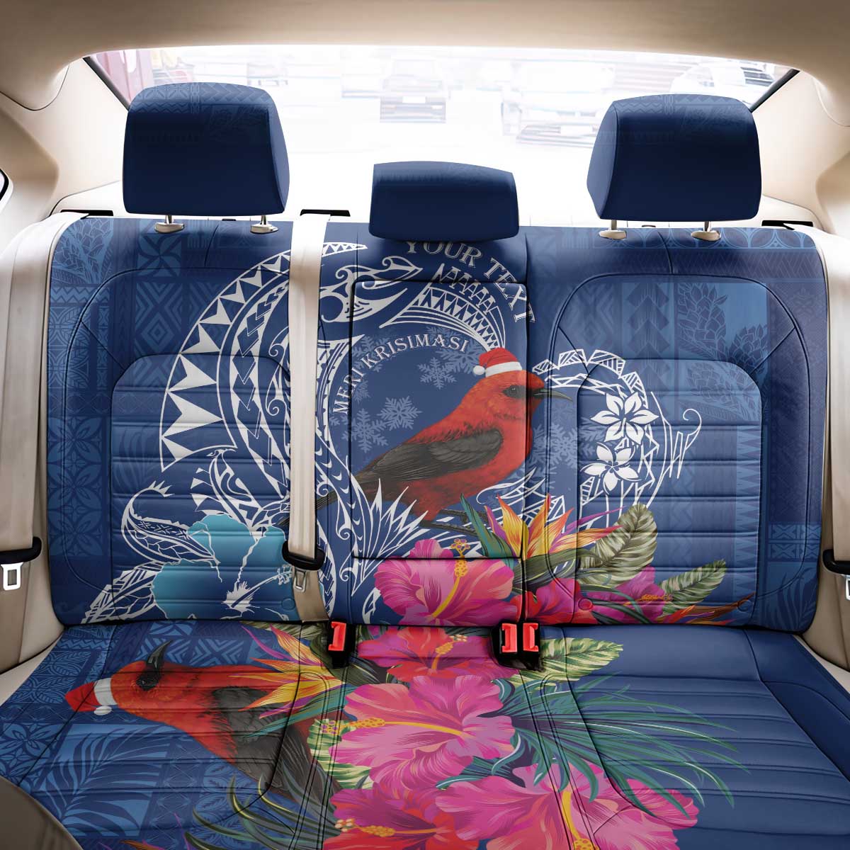 Personalized Samoa Christmas Back Car Seat Cover Cardinal Honeyeater Mix Siapo LT7 - Polynesian Pride