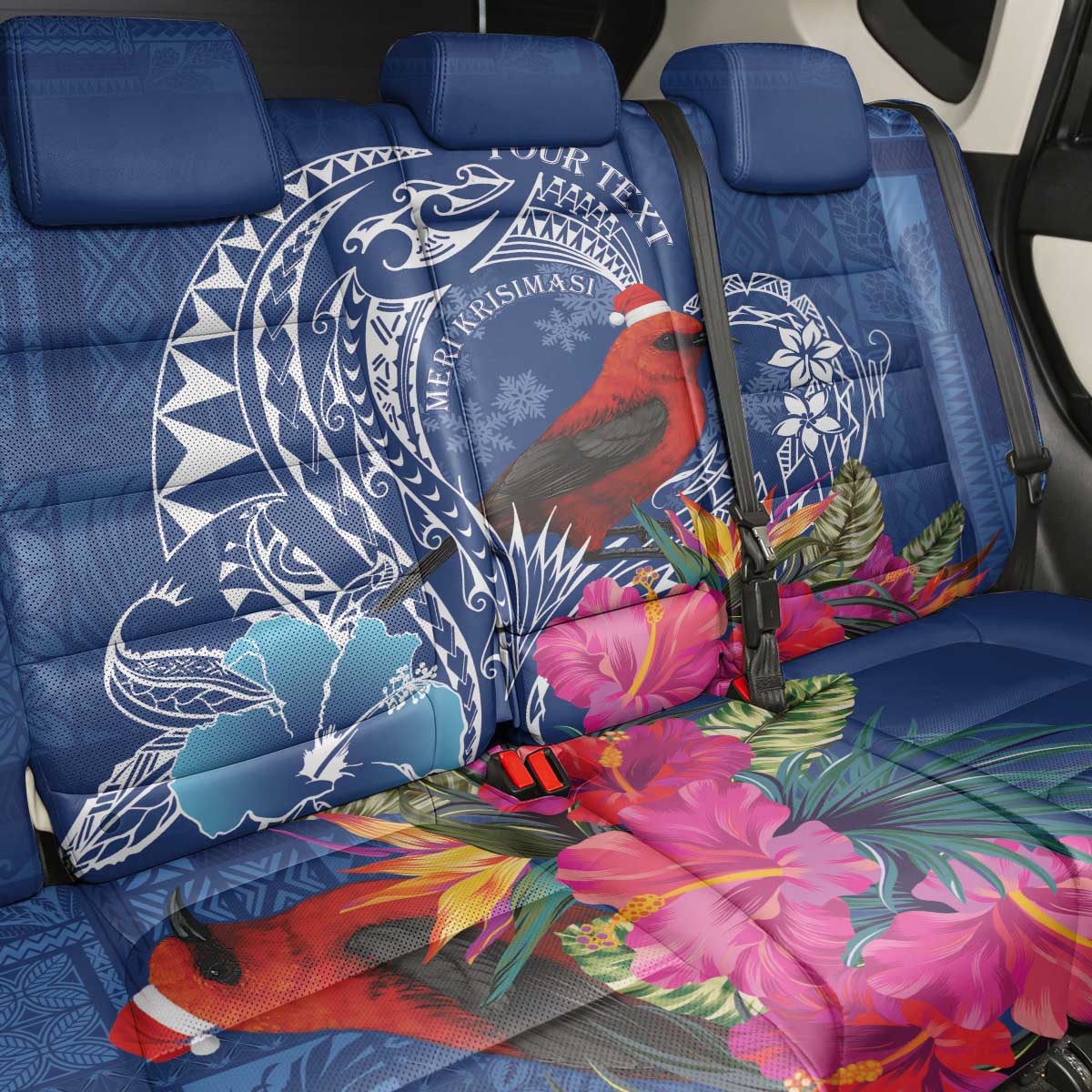 Personalized Samoa Christmas Back Car Seat Cover Cardinal Honeyeater Mix Siapo LT7 - Polynesian Pride