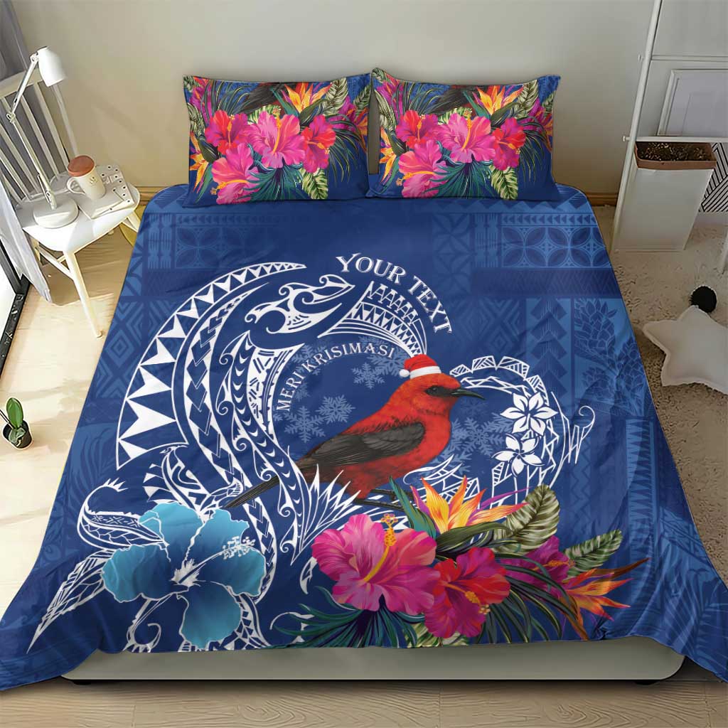 Personalized Samoa Christmas Bedding Set Cardinal Honeyeater Mix Siapo