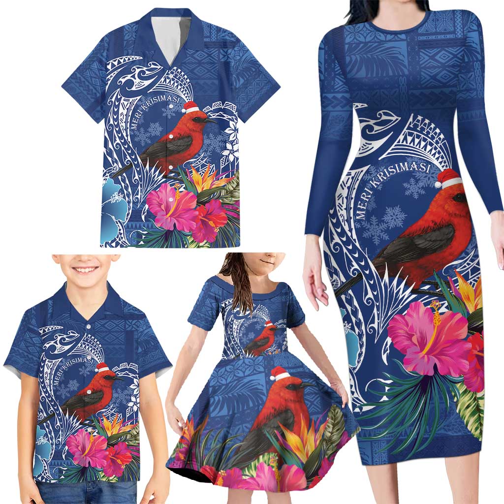 Personalized Samoa Christmas Family Matching Long Sleeve Bodycon Dress and Hawaiian Shirt Cardinal Honeyeater Mix Siapo LT7 - Polynesian Pride