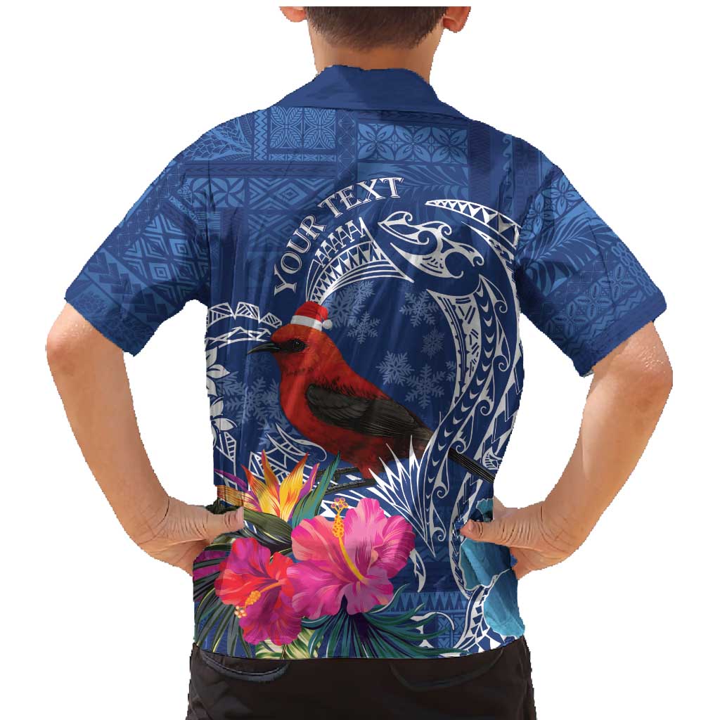 Personalized Samoa Christmas Family Matching Mermaid Dress and Hawaiian Shirt Cardinal Honeyeater Mix Siapo LT7 - Polynesian Pride