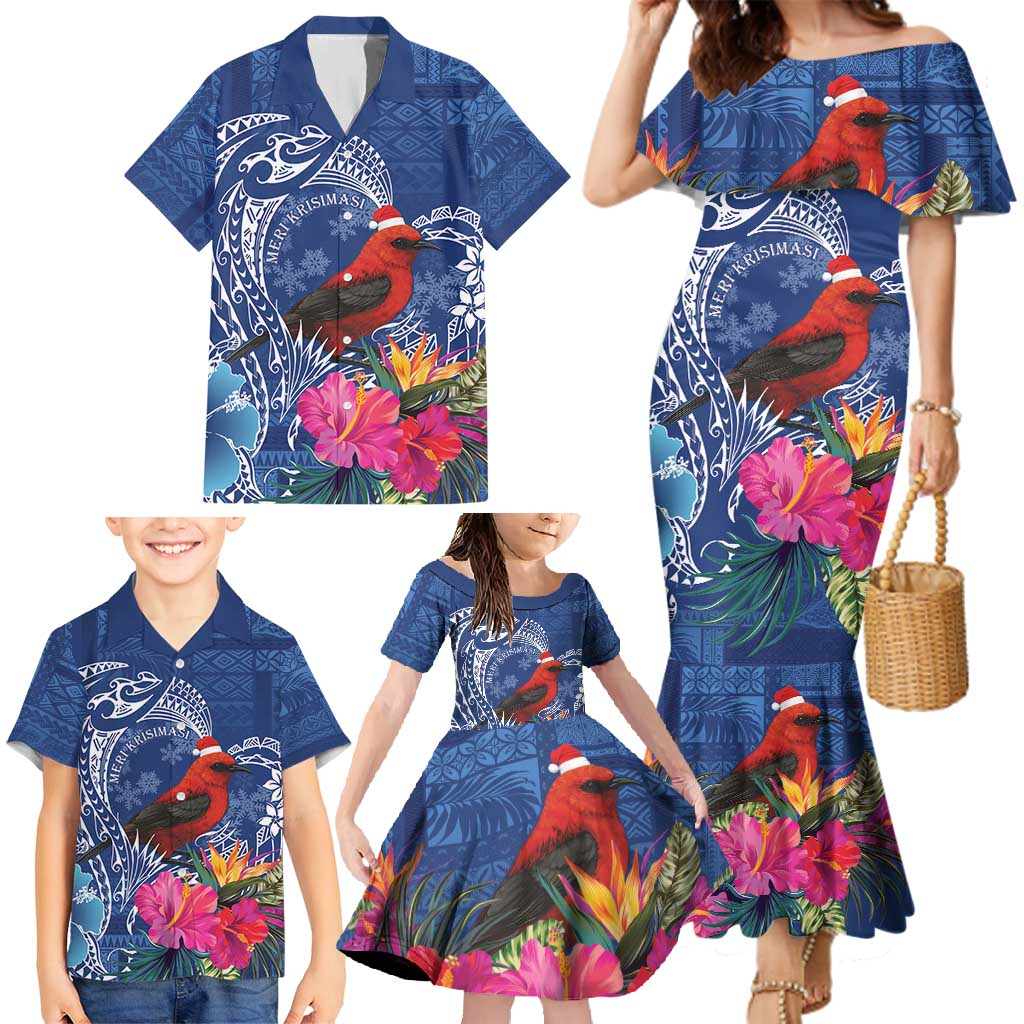 Personalized Samoa Christmas Family Matching Mermaid Dress and Hawaiian Shirt Cardinal Honeyeater Mix Siapo LT7 - Polynesian Pride