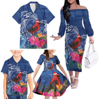 Personalized Samoa Christmas Family Matching Off The Shoulder Long Sleeve Dress and Hawaiian Shirt Cardinal Honeyeater Mix Siapo LT7 - Polynesian Pride