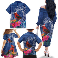 Personalized Samoa Christmas Family Matching Off The Shoulder Long Sleeve Dress and Hawaiian Shirt Cardinal Honeyeater Mix Siapo LT7 - Polynesian Pride