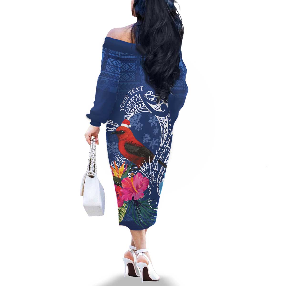Personalized Samoa Christmas Family Matching Off The Shoulder Long Sleeve Dress and Hawaiian Shirt Cardinal Honeyeater Mix Siapo LT7 - Polynesian Pride