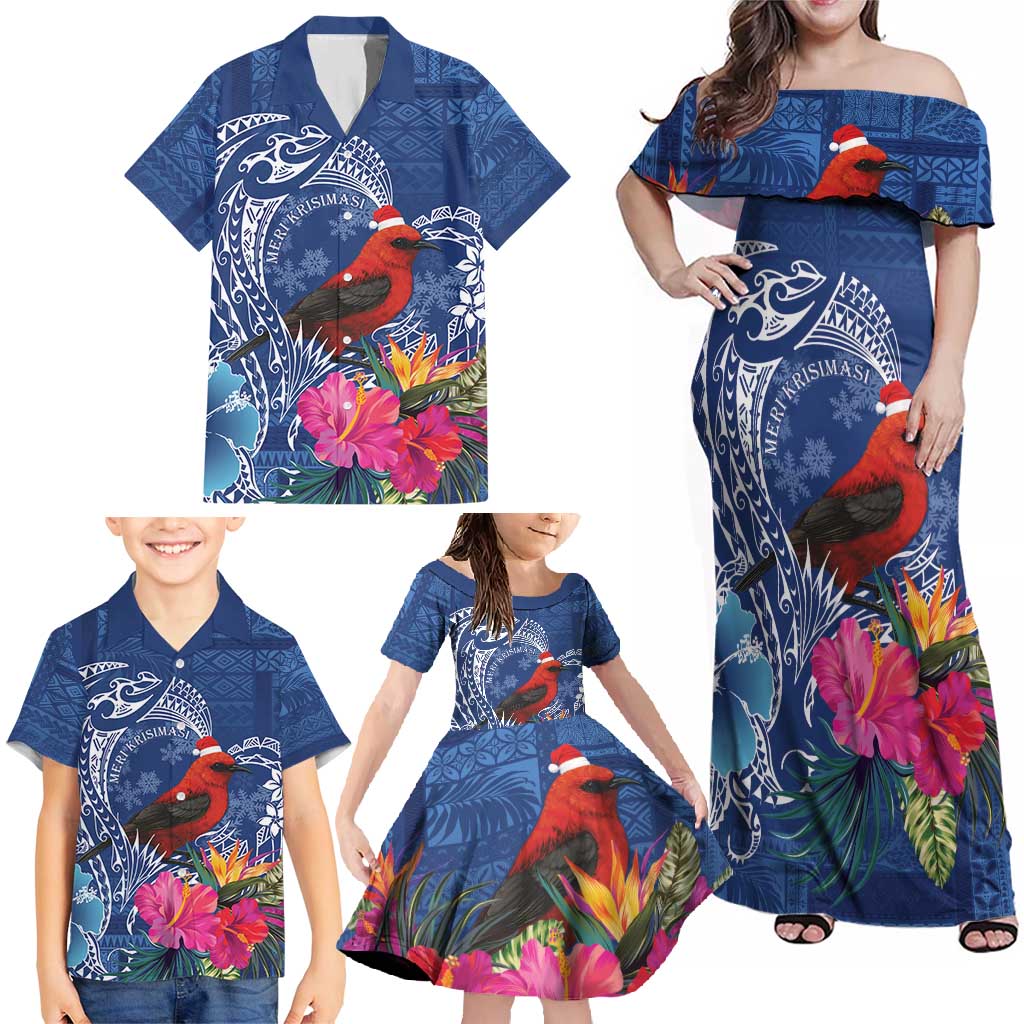 Personalized Samoa Christmas Family Matching Off Shoulder Maxi Dress and Hawaiian Shirt Cardinal Honeyeater Mix Siapo LT7 - Polynesian Pride