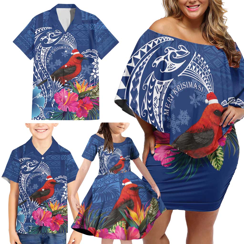 Personalized Samoa Christmas Family Matching Off Shoulder Short Dress and Hawaiian Shirt Cardinal Honeyeater Mix Siapo LT7 - Polynesian Pride