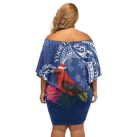 Personalized Samoa Christmas Family Matching Off Shoulder Short Dress and Hawaiian Shirt Cardinal Honeyeater Mix Siapo LT7 - Polynesian Pride