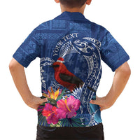 Personalized Samoa Christmas Family Matching Short Sleeve Bodycon Dress and Hawaiian Shirt Cardinal Honeyeater Mix Siapo LT7 - Polynesian Pride