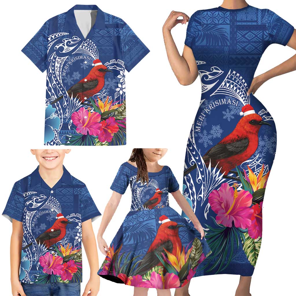 Personalized Samoa Christmas Family Matching Short Sleeve Bodycon Dress and Hawaiian Shirt Cardinal Honeyeater Mix Siapo LT7 - Polynesian Pride