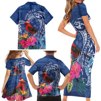 Personalized Samoa Christmas Family Matching Short Sleeve Bodycon Dress and Hawaiian Shirt Cardinal Honeyeater Mix Siapo LT7 - Polynesian Pride