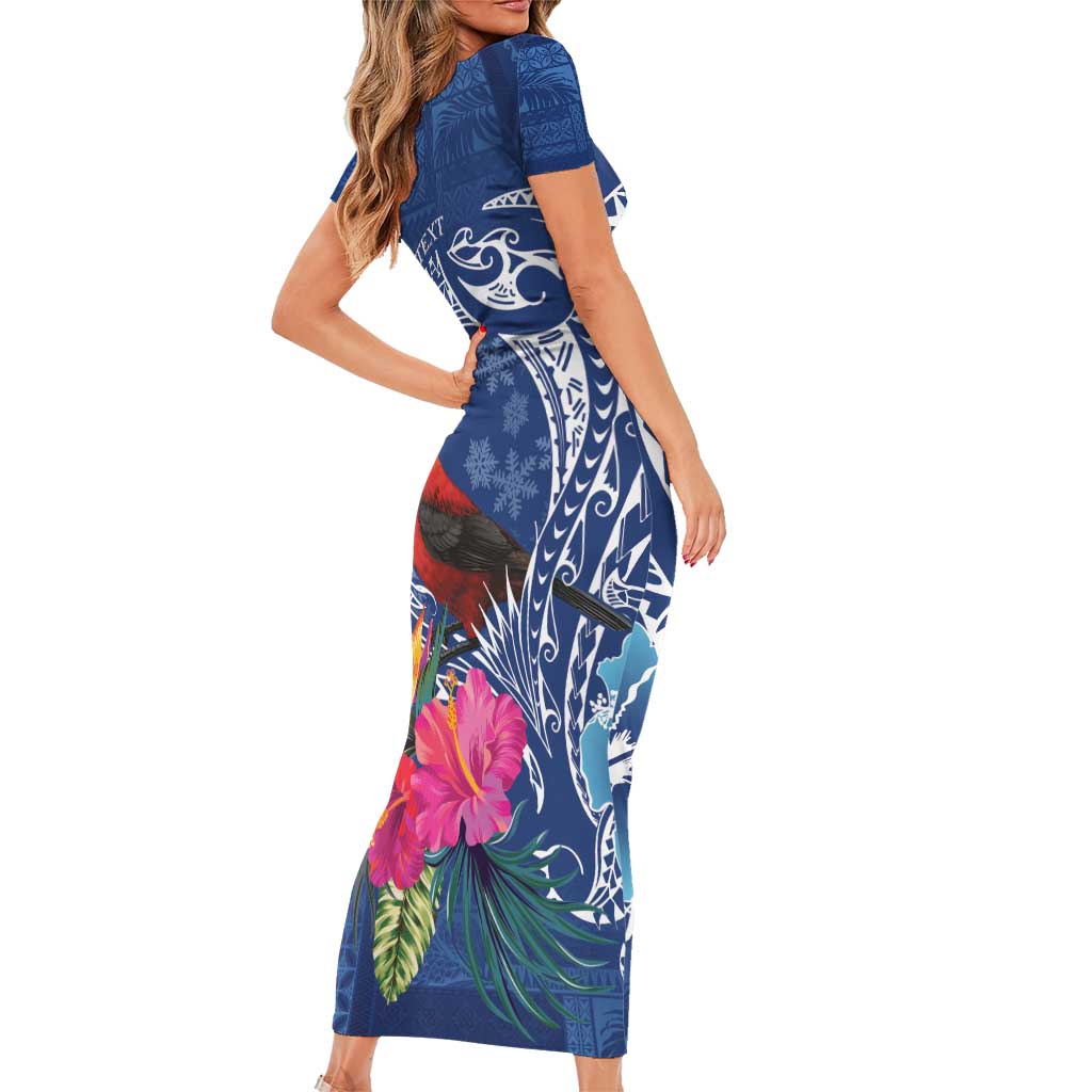 Personalized Samoa Christmas Family Matching Short Sleeve Bodycon Dress and Hawaiian Shirt Cardinal Honeyeater Mix Siapo LT7 - Polynesian Pride