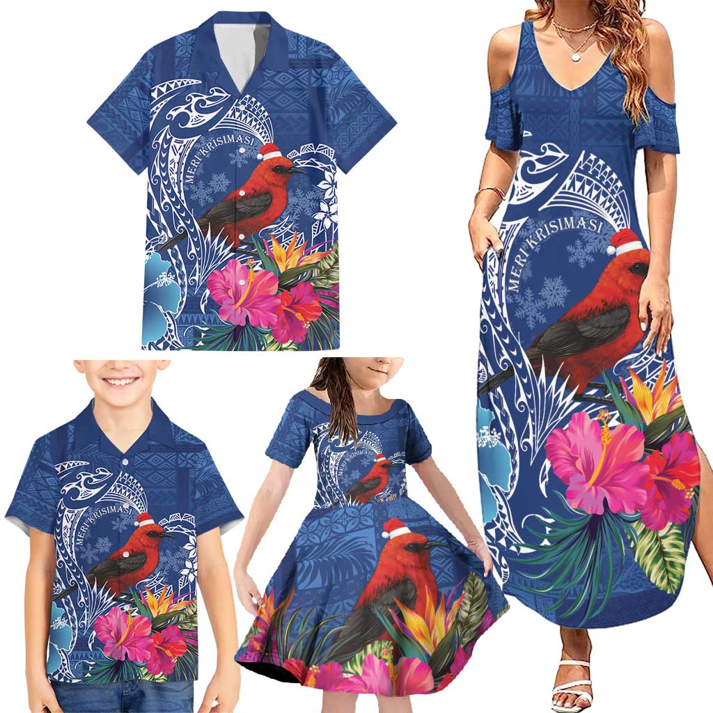 Personalized Samoa Christmas Family Matching Summer Maxi Dress and Hawaiian Shirt Cardinal Honeyeater Mix Siapo LT7 - Polynesian Pride