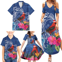 Personalized Samoa Christmas Family Matching Summer Maxi Dress and Hawaiian Shirt Cardinal Honeyeater Mix Siapo LT7 - Polynesian Pride