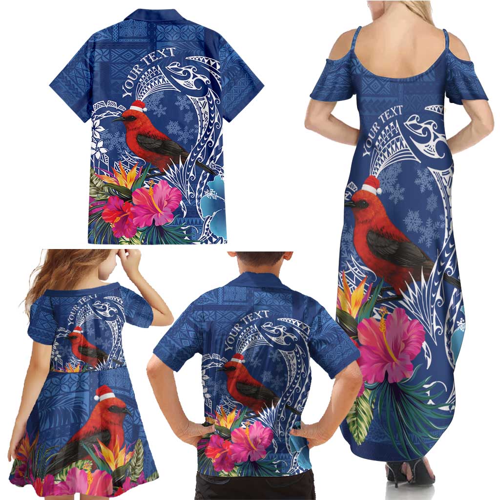Personalized Samoa Christmas Family Matching Summer Maxi Dress and Hawaiian Shirt Cardinal Honeyeater Mix Siapo LT7 - Polynesian Pride