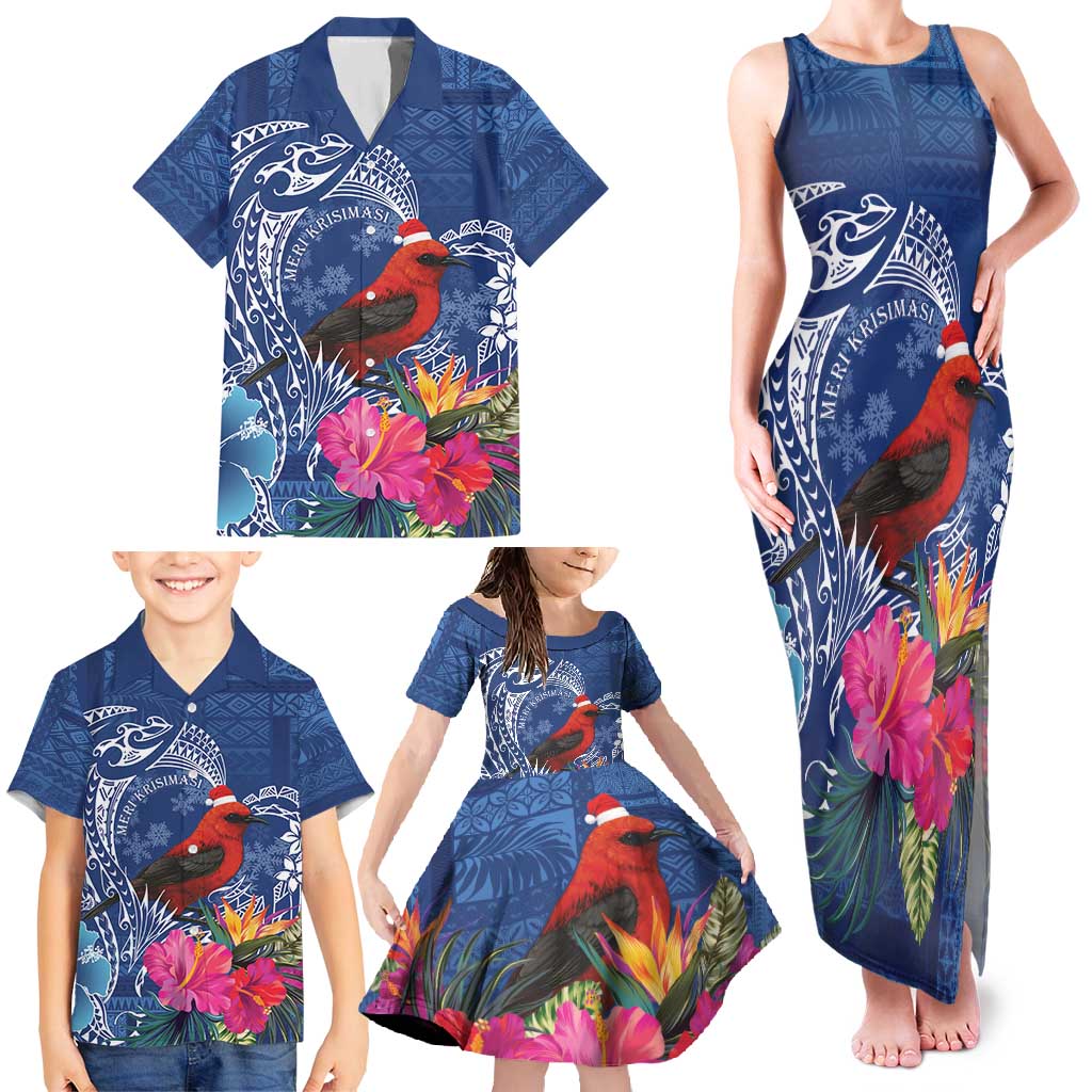 Personalized Samoa Christmas Family Matching Tank Maxi Dress and Hawaiian Shirt Cardinal Honeyeater Mix Siapo LT7 - Polynesian Pride